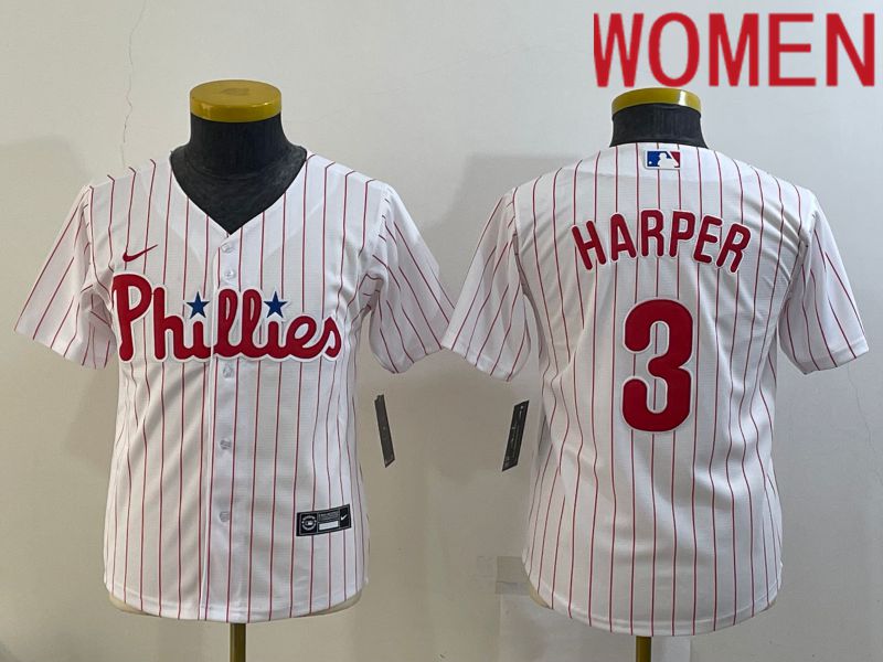 Women Philadelphia Phillies 3 Harper White Stripe Game Nike 2022 MLB Jersey